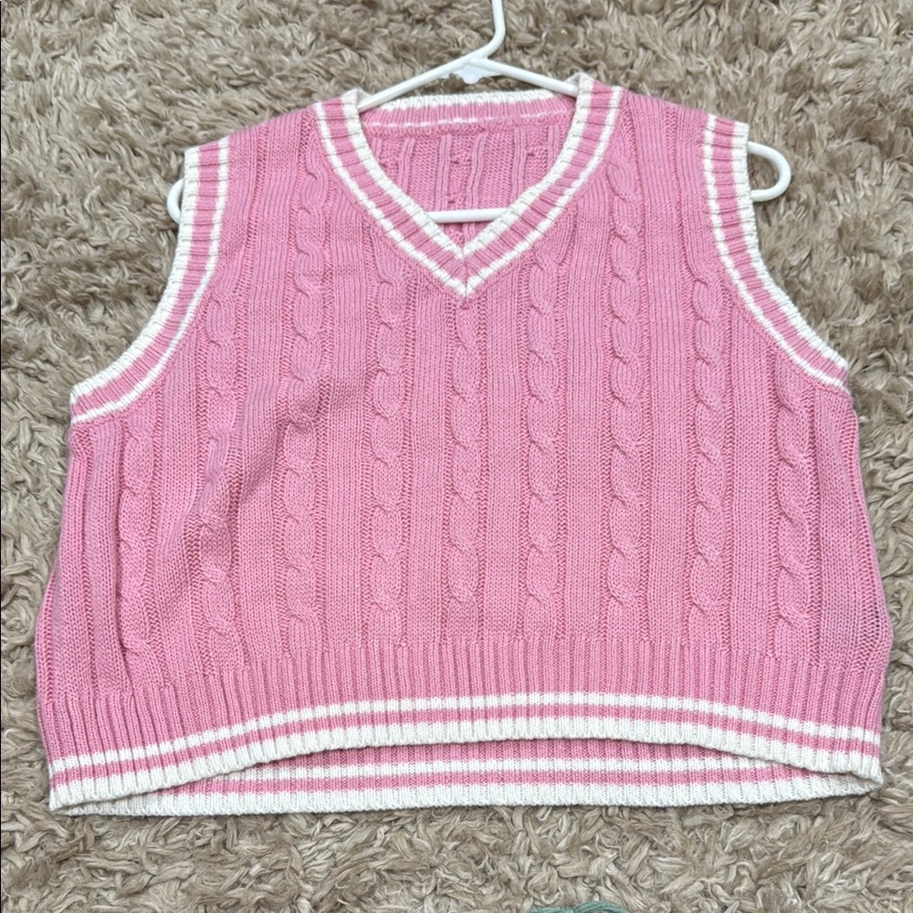 Pink Cable Knit Sweater Vest